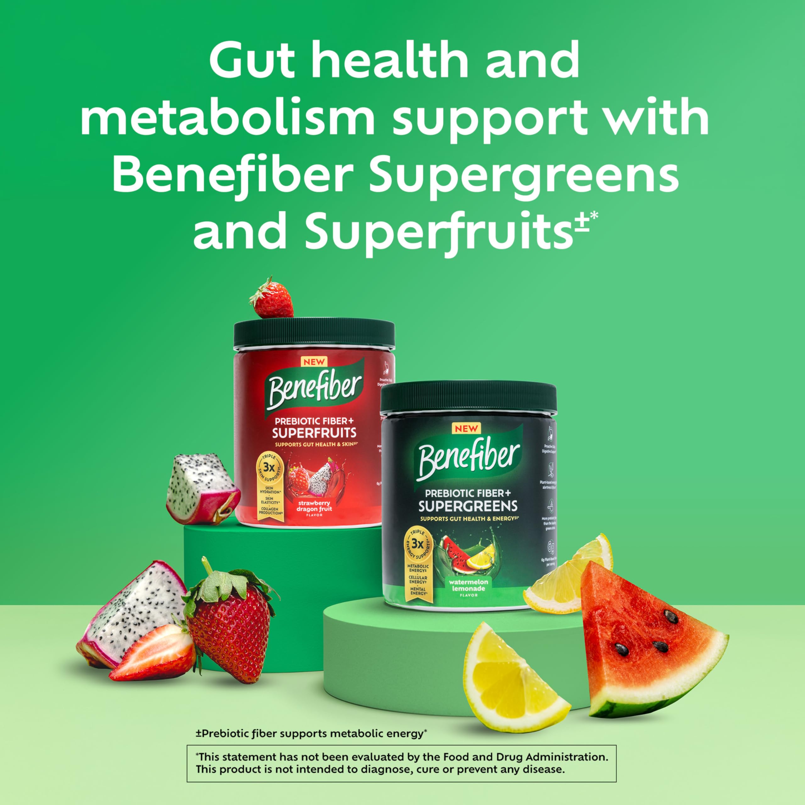 Benefiber Prebiotic Fiber + Supergreens 250g tub side view