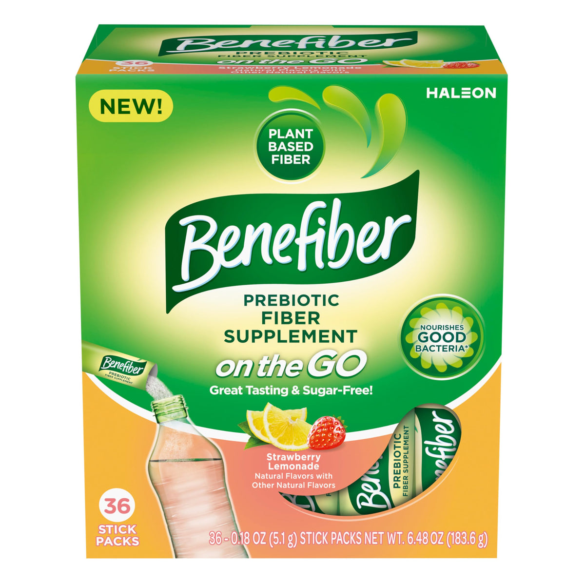 Benefiber Strawberry Lemonade Prebiotic Supplement Powder front view