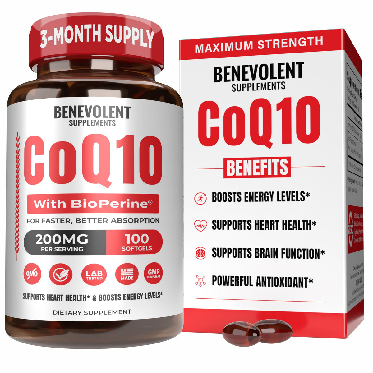 Benevolent Nourishment CoQ10 200mg softgels front view