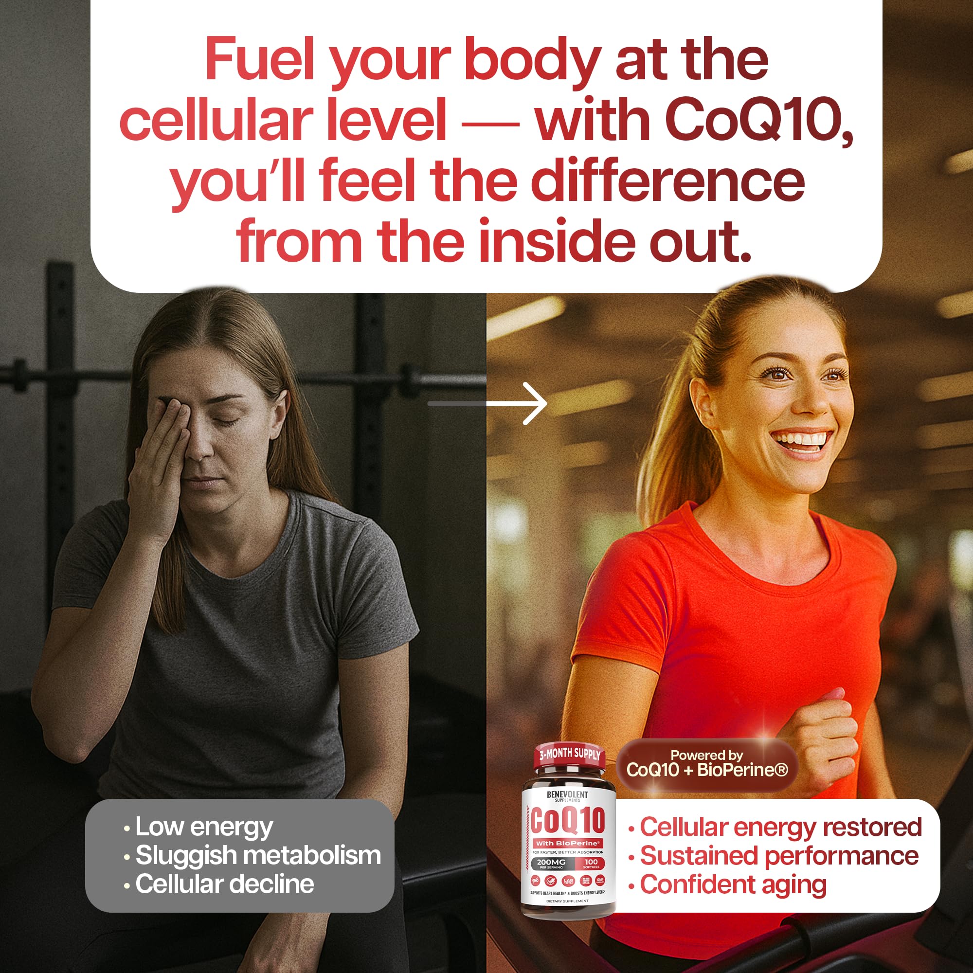 Benevolent Nourishment CoQ10 200mg softgels with measuring spoon