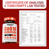 Benevolent Nourishment CoQ10 softgels alongside a glass of water