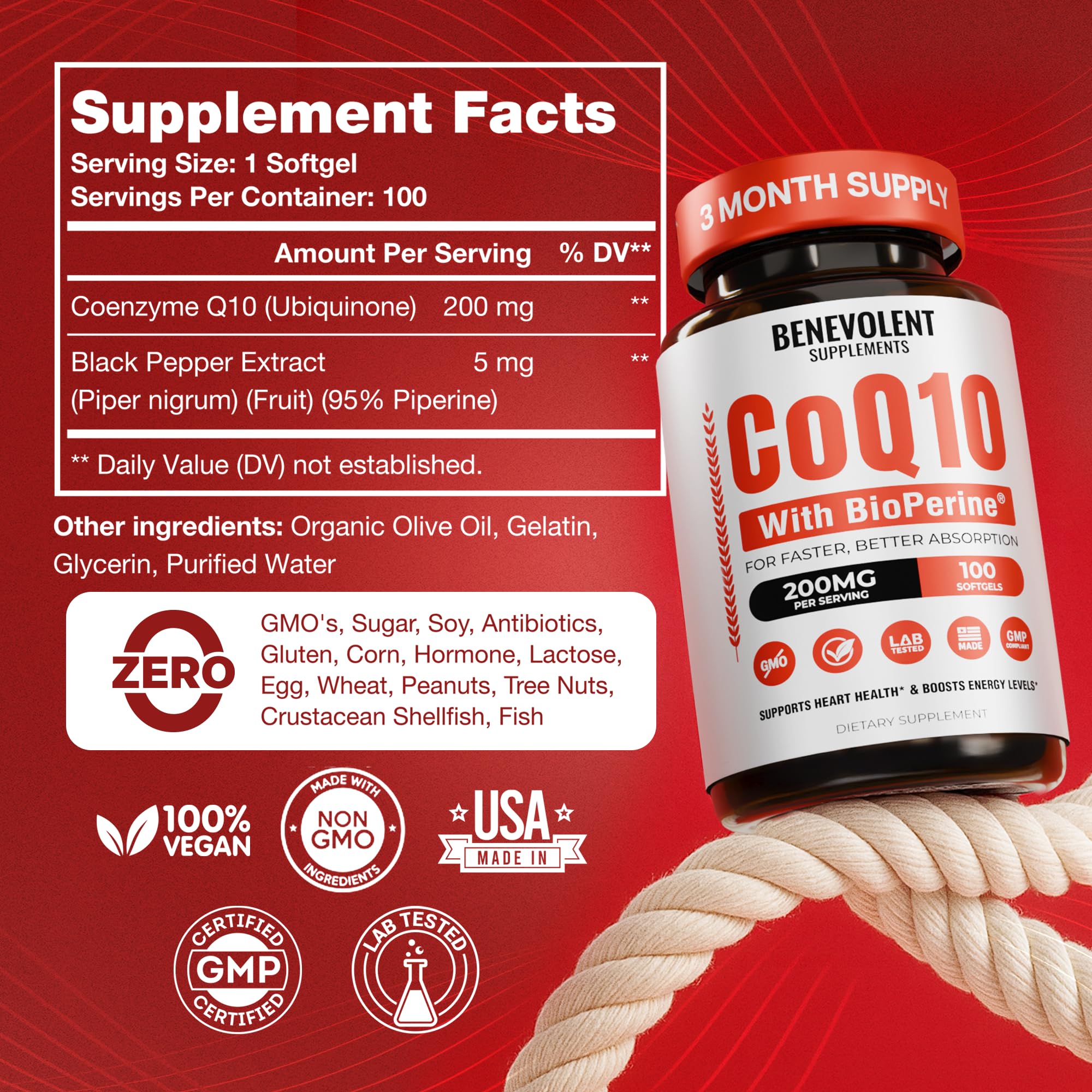 Benevolent Nourishment CoQ10 softgels with Bioperine