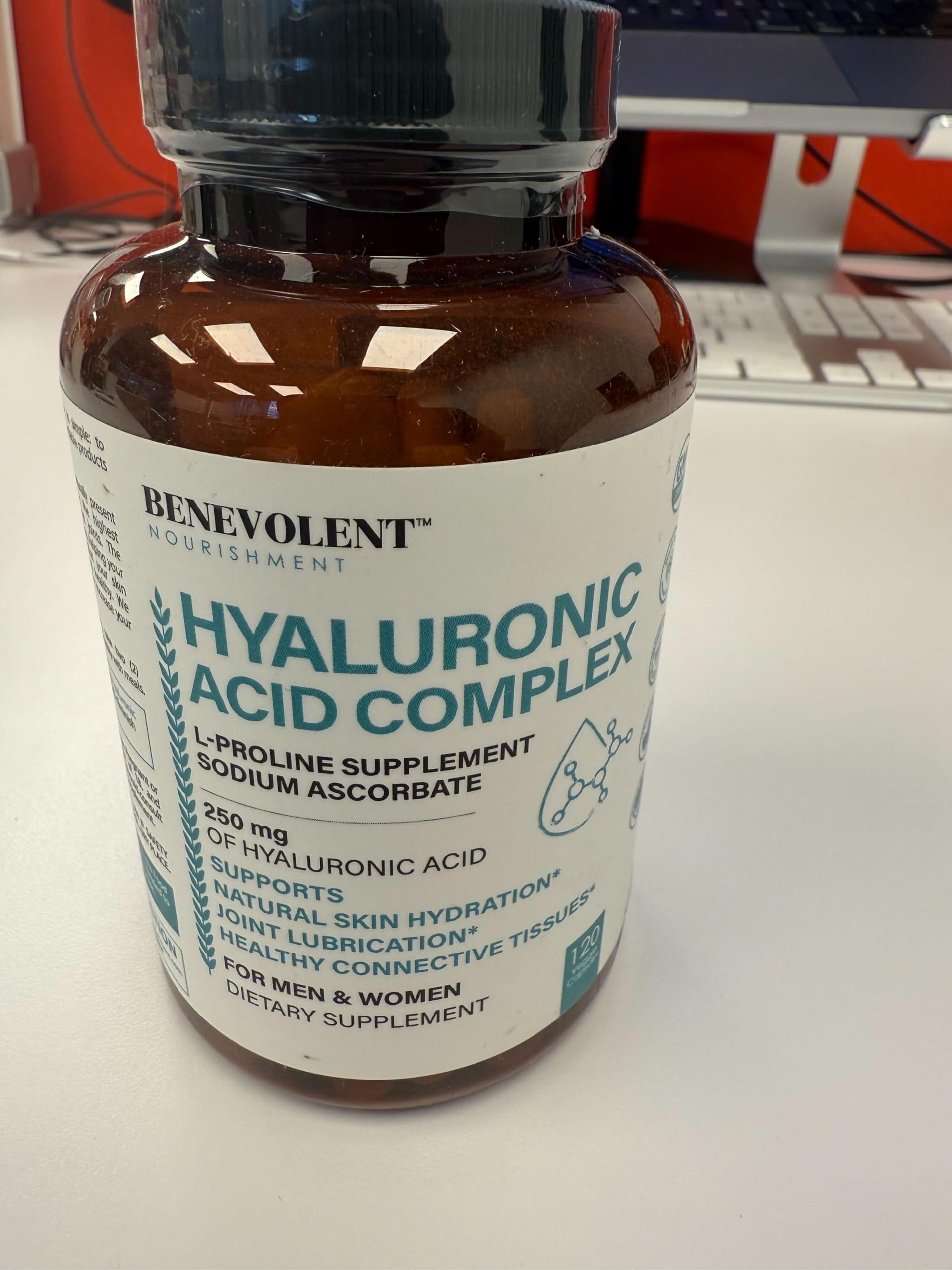 Benevolent Nourishment Hyaluronic Acid Supplement bottle side view