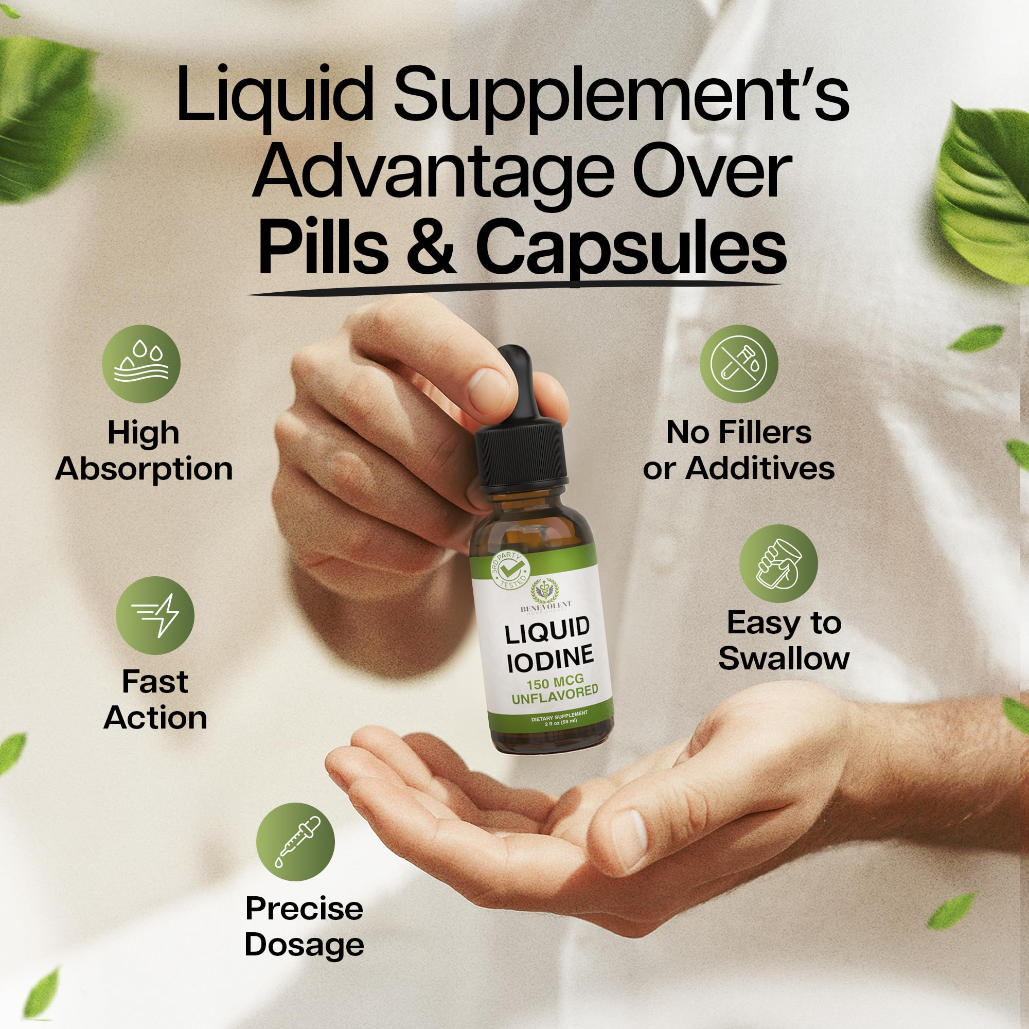 Benevolent Nourishment Liquid Iodine 2oz bottle on a wooden table