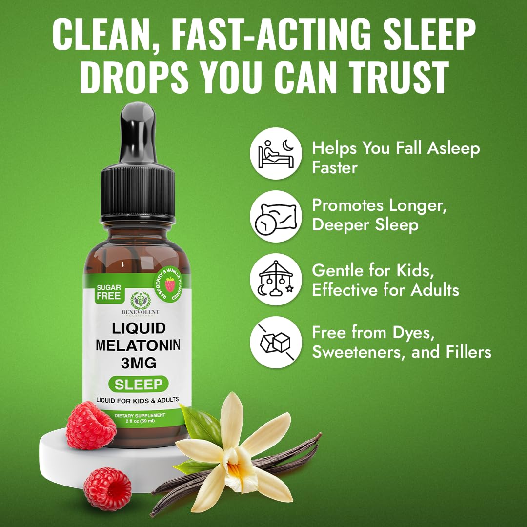 Benevolent Nourishment Liquid Melatonin 3mg bottle side view