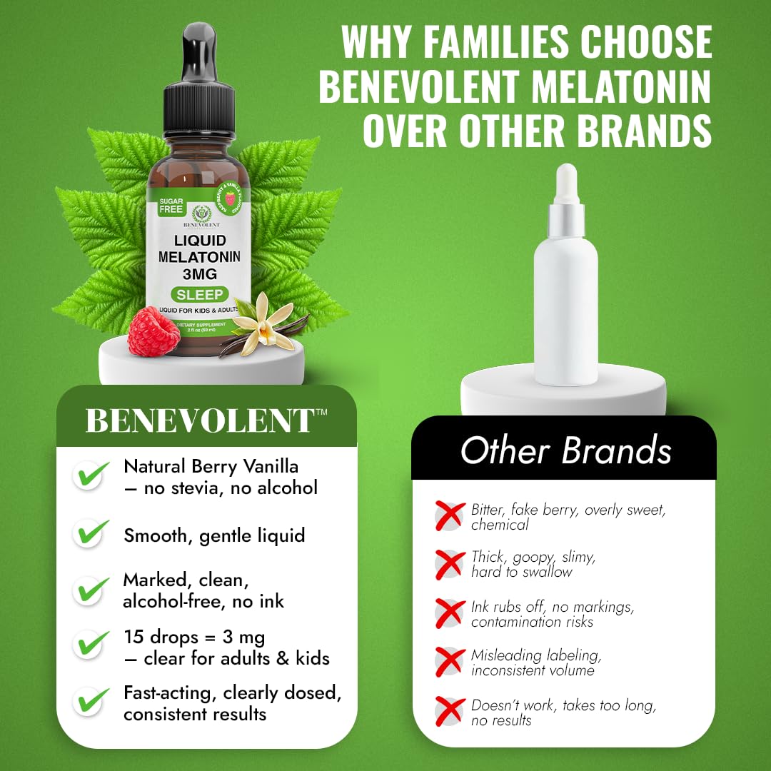 Benevolent Nourishment Liquid Melatonin 3mg packaging details