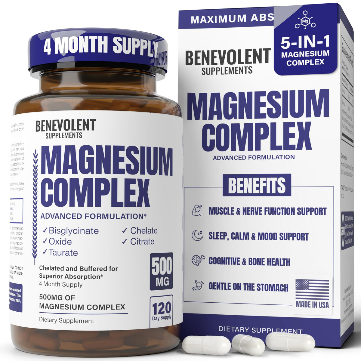 Benevolent Nourishment Magnesium Complex 500mg front view
