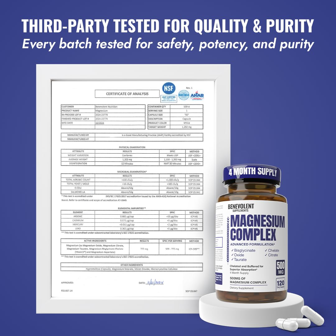 Benevolent Nourishment Magnesium Complex 500mg with a glass of water
