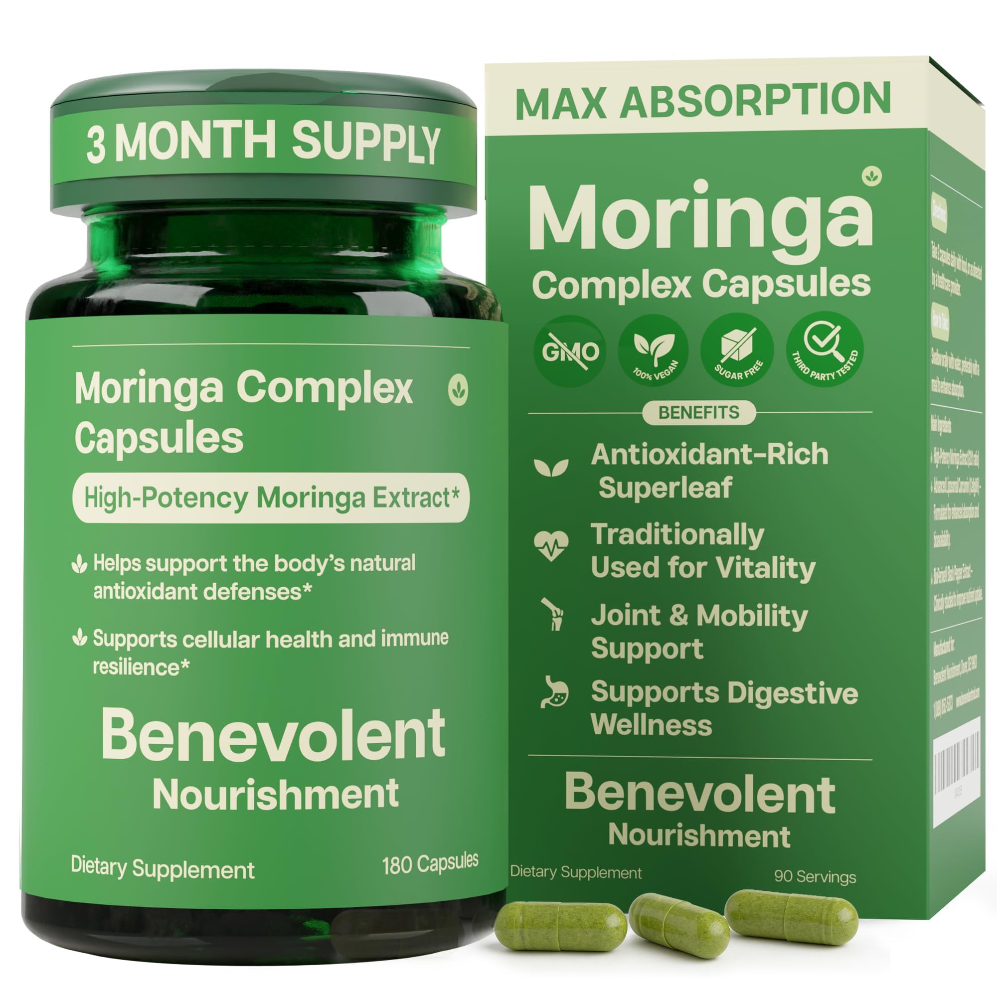 Benevolent Nourishment Moringa Leaf Capsules 1000mg front view