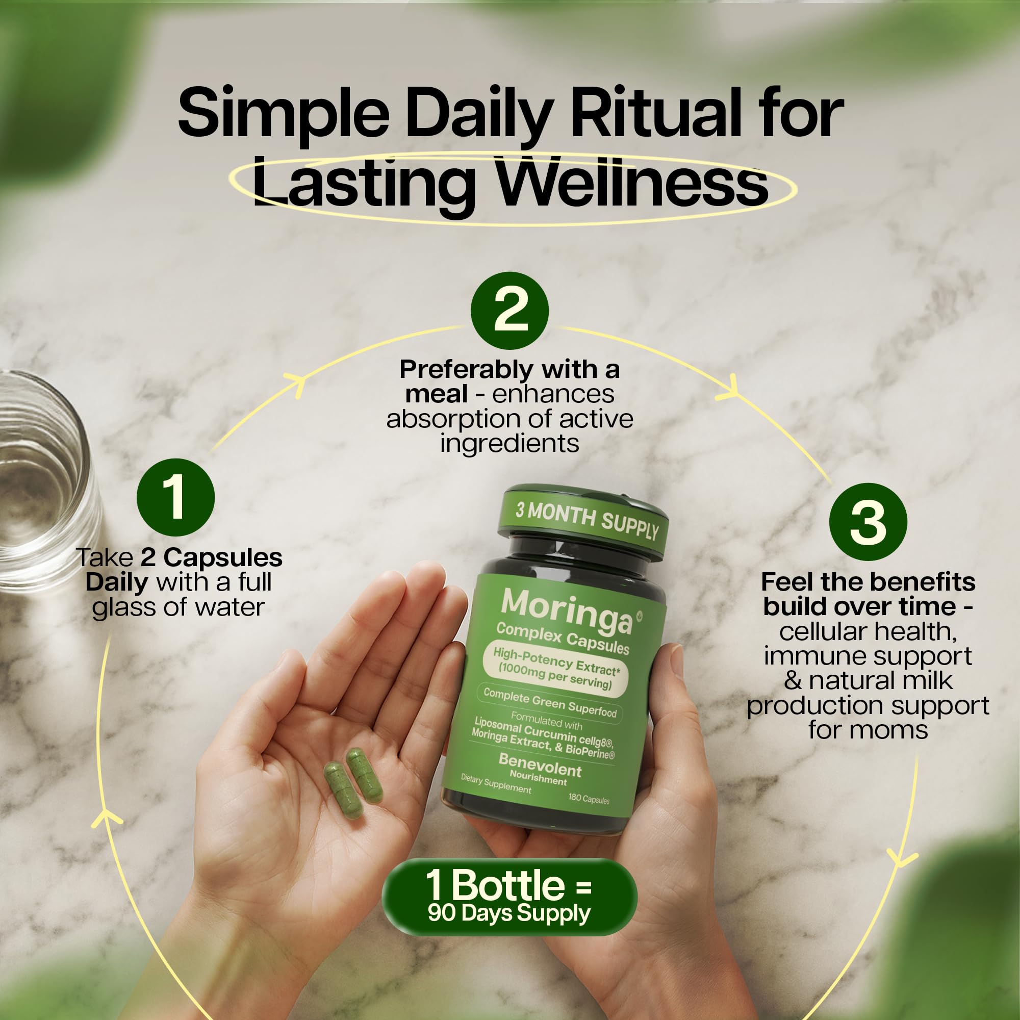 Benevolent Nourishment Moringa Leaf Capsules 1000mg lifestyle shot
