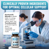 Benevolent Nourishment NAD Resveratrol Supplement capsules on a wooden table