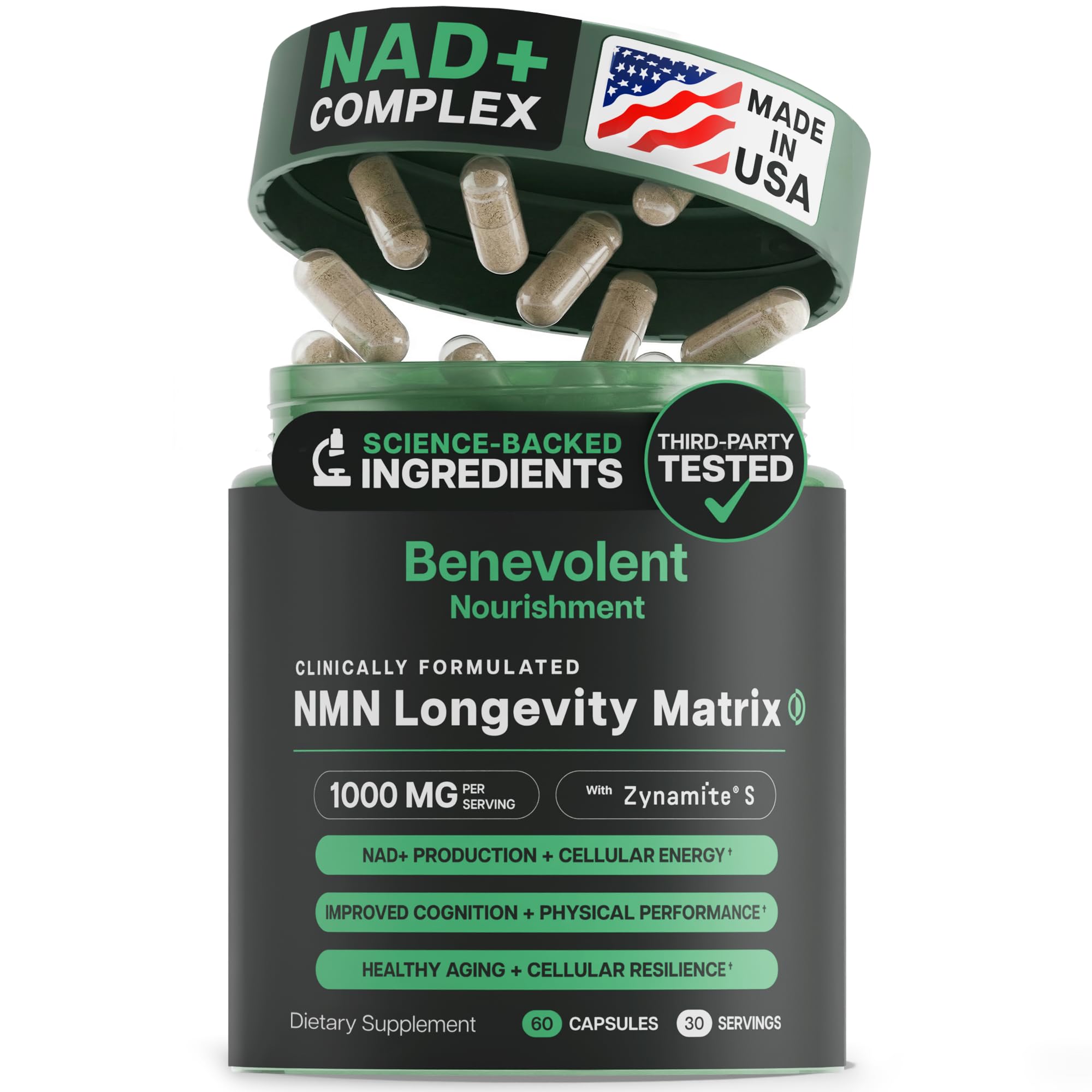 Benevolent Nourishment NMN Supplement 1000mg front view