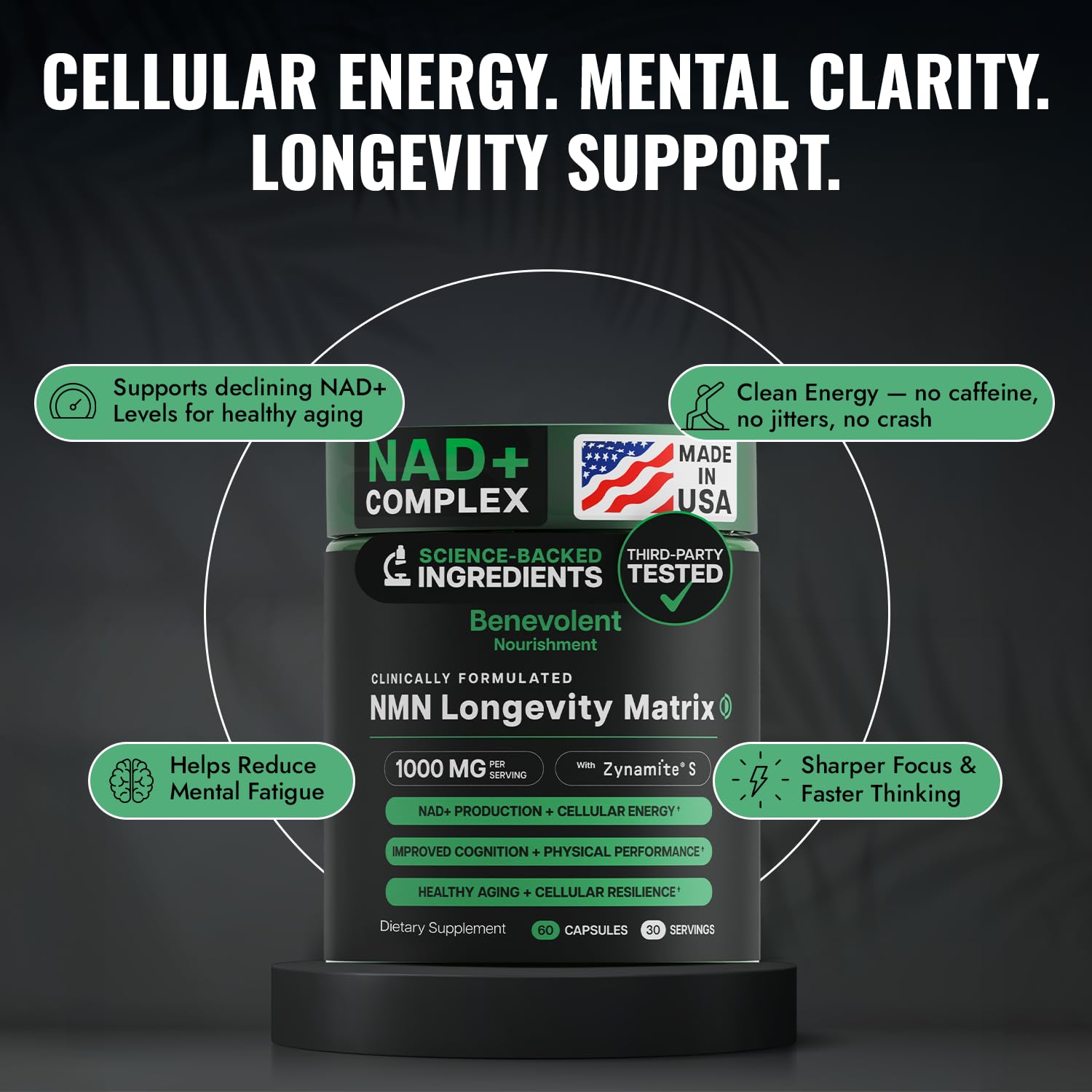 Benevolent Nourishment NMN Supplement 1000mg side view