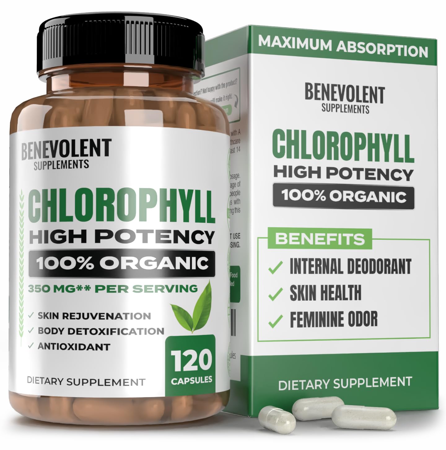 Benevolent Nourishment Organic Chlorophyll Capsules front view
