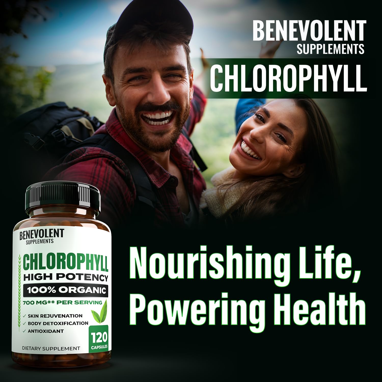 Benevolent Nourishment Organic Chlorophyll Capsules opened bottle