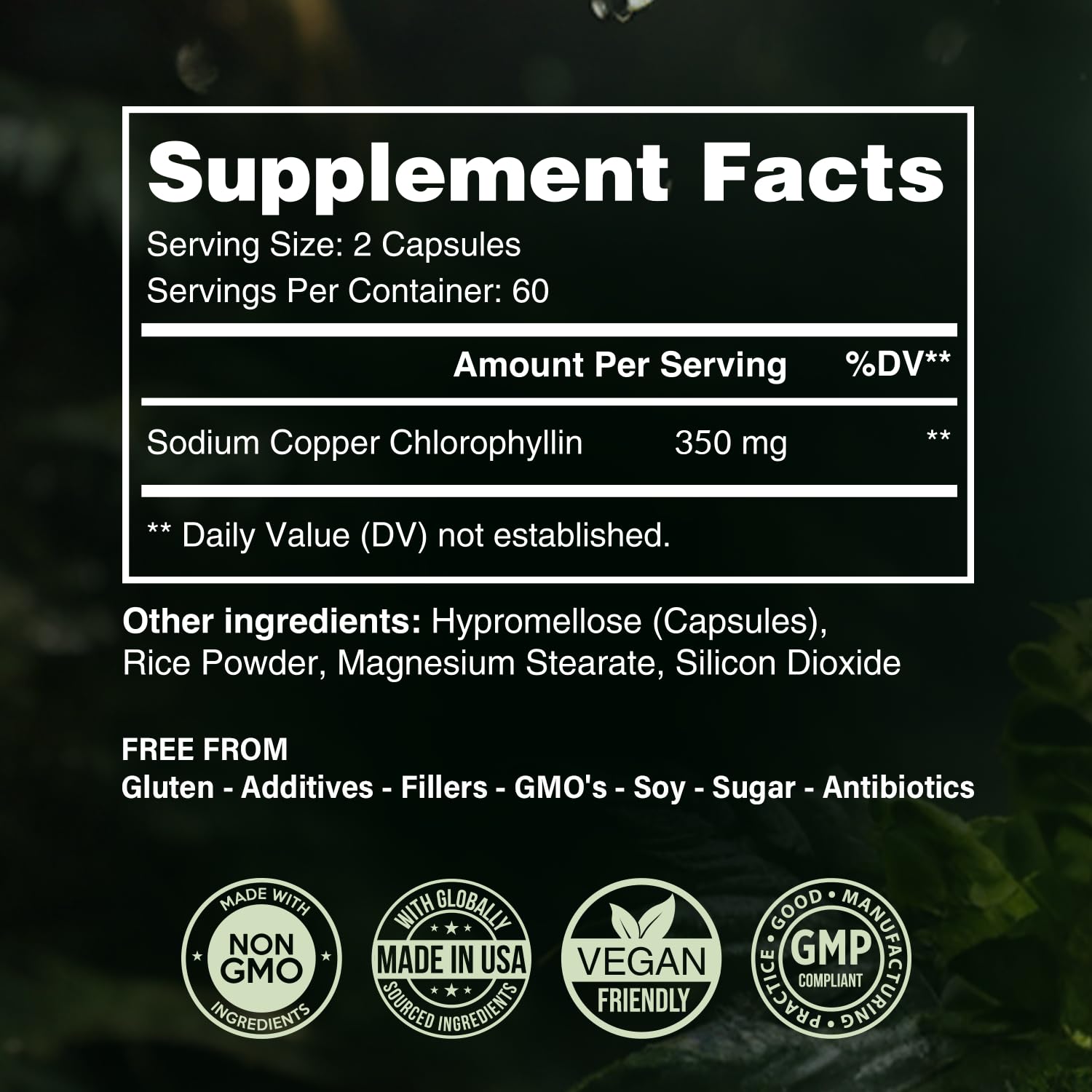 Benevolent Nourishment Organic Chlorophyll Capsules side view