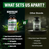 Benevolent Nourishment Organic Chlorophyll Capsules with a measuring spoon