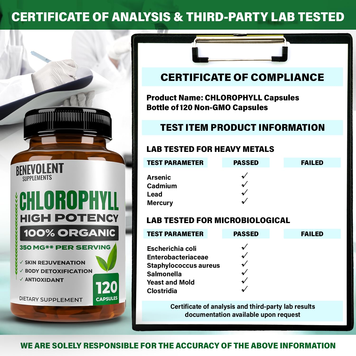 Benevolent Nourishment Organic Chlorophyll Capsules with fresh greens