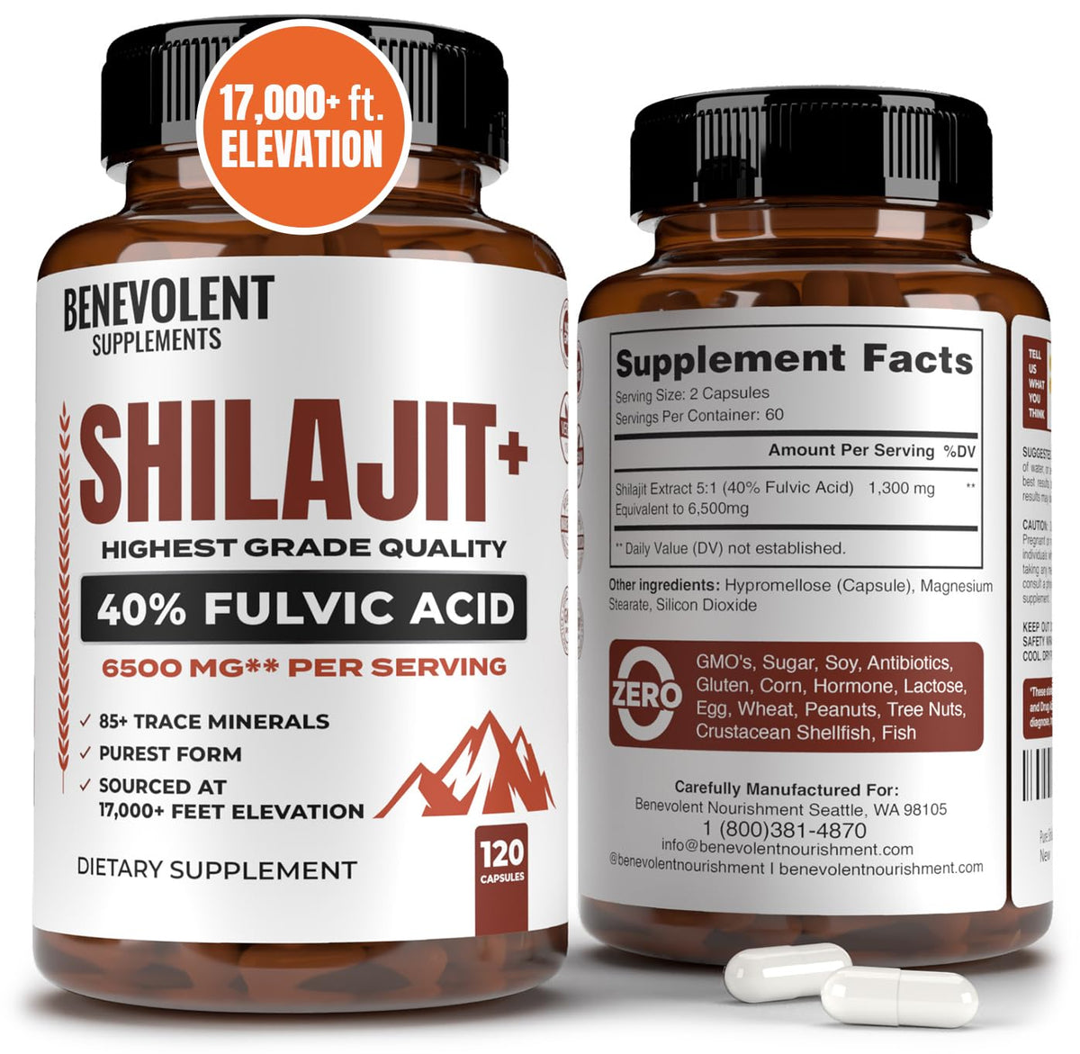Benevolent Nourishment Shilajit Capsules 120 count bottle front view