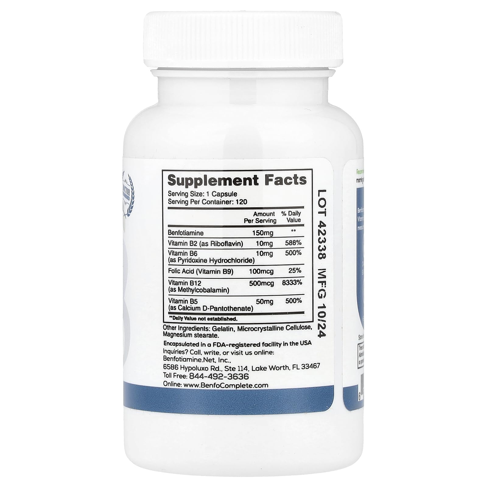 Benfotiamine Multi-B Formula 150mg Capsules side view