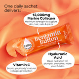 Benjamin Button Collagen Supplement 12,000mg sachets packaging