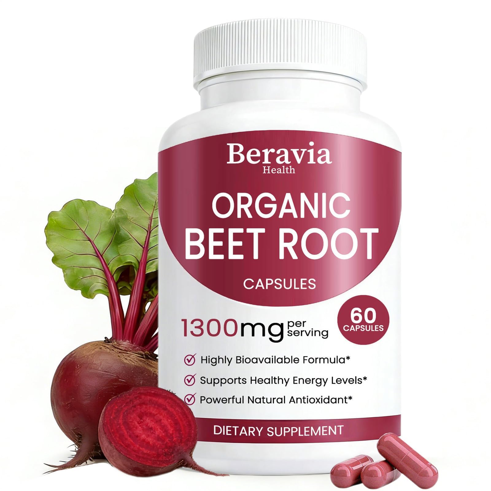 Beravia Health Organic Beet Root Capsules front view