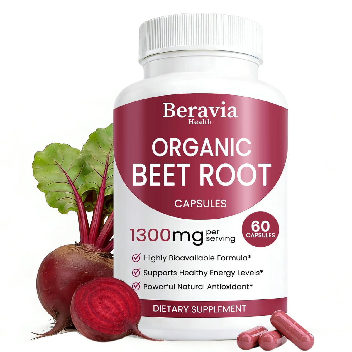 Beravia Health Organic Beet Root Capsules front view