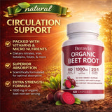 Beravia Organic Beet Root Capsules 1300mg on a wooden table