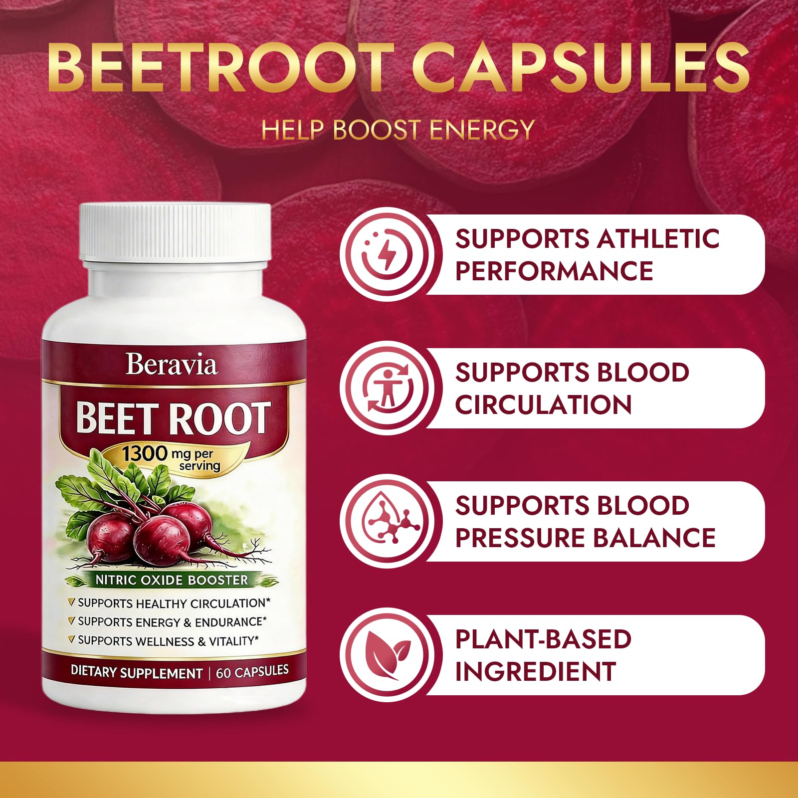 Beravia Organic Beetroot Capsules 1300mg bottle with label