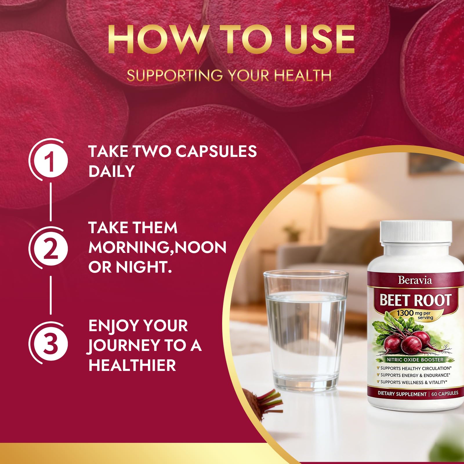 Beravia Organic Beetroot Capsules 1300mg lifestyle scene