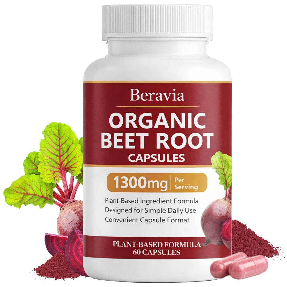 Beravia Organic Beetroot Capsules 3000 mg front view