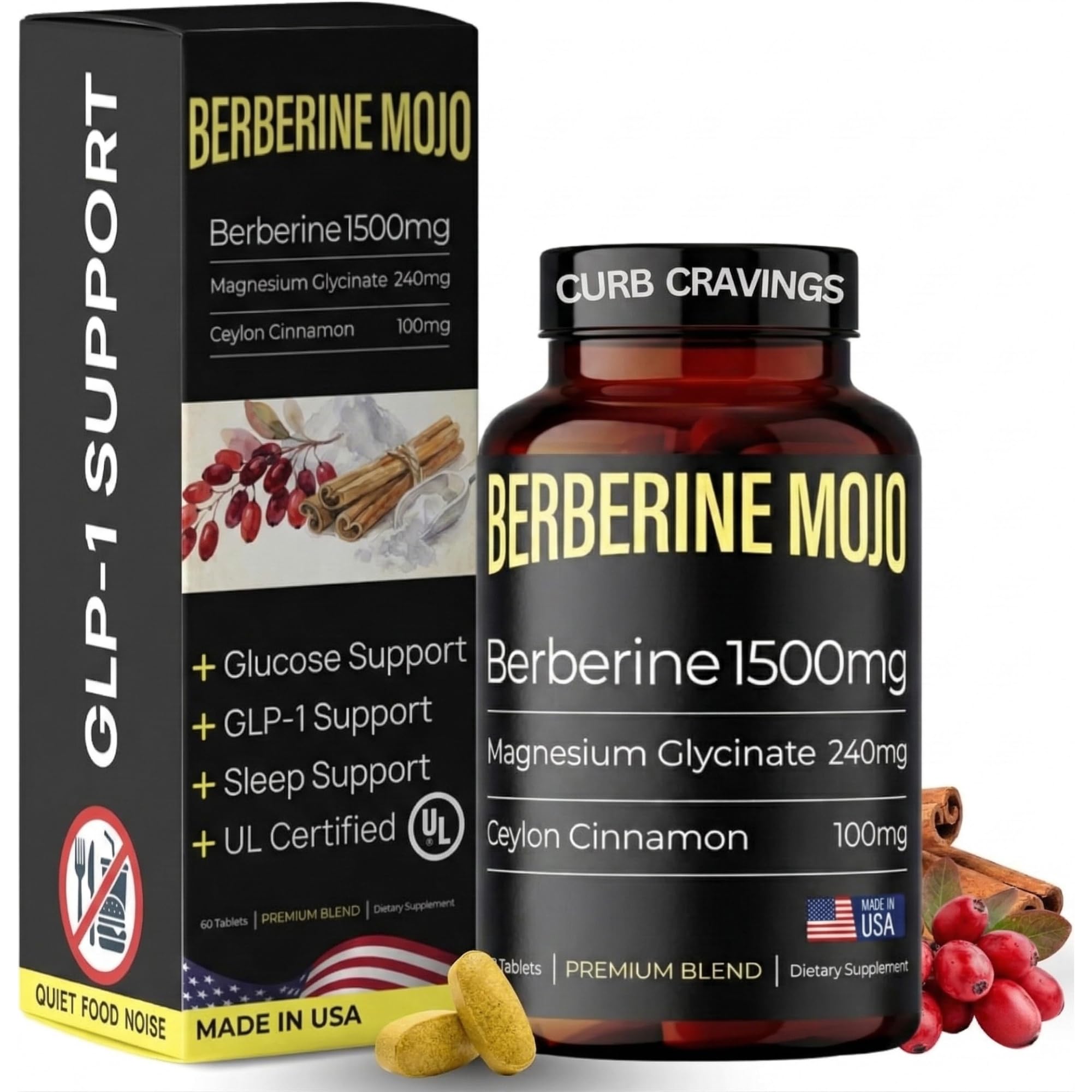 Berberine Mojo Herbal Supplement 1500mg tablet front view