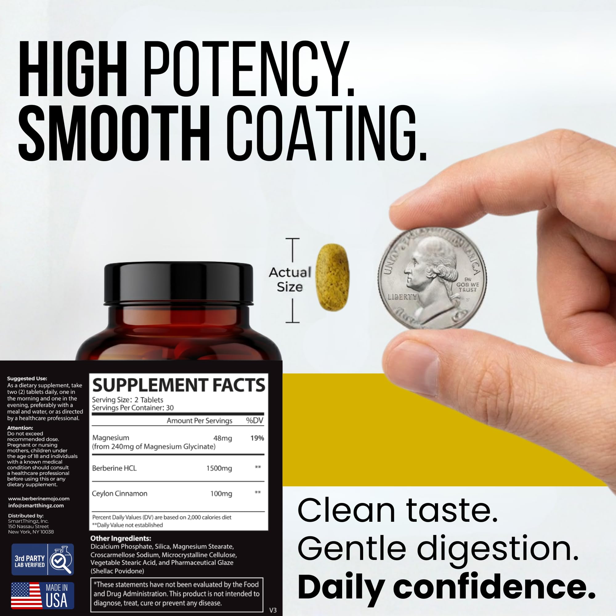 Berberine Mojo Herbal Supplement 1500mg tablet side view
