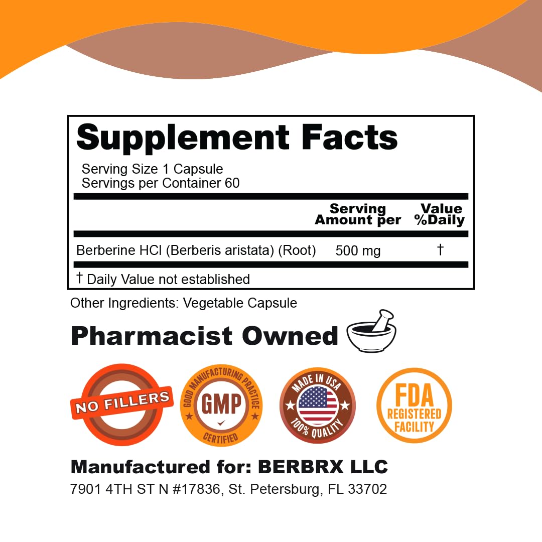 BerbRx Berberine HCl Capsules 500mg bottle with label