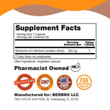 BerbRx Berberine HCl Capsules 500mg bottle with label
