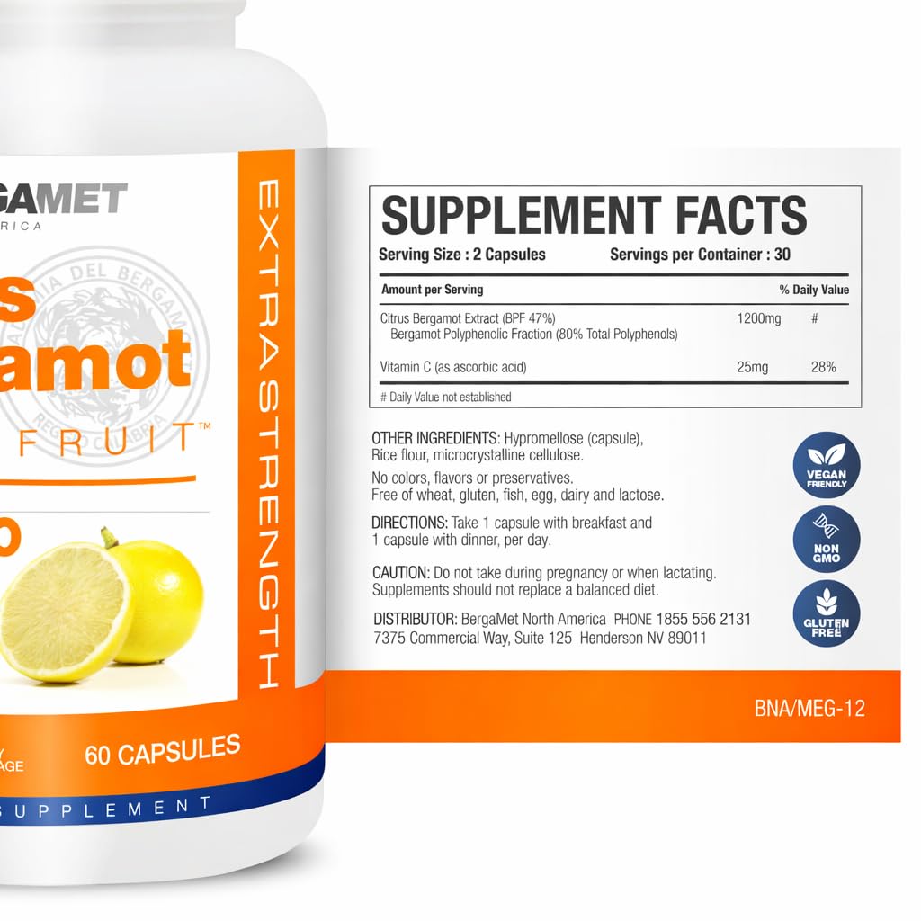 BergaMet Citrus Bergamot Supplement capsules close-up