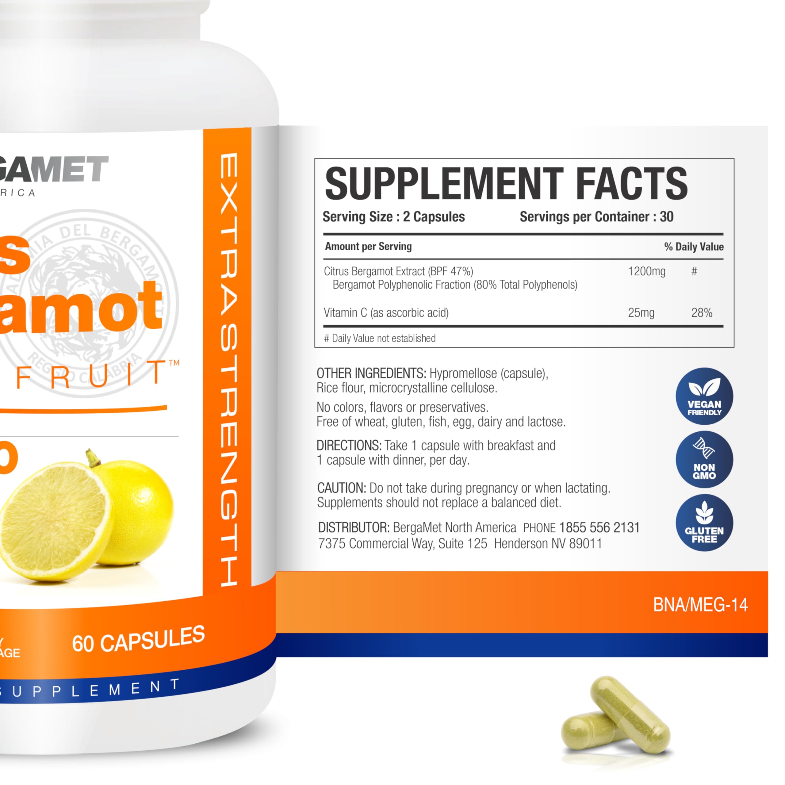 BergaMet Citrus Bergamot Supplement capsules close-up