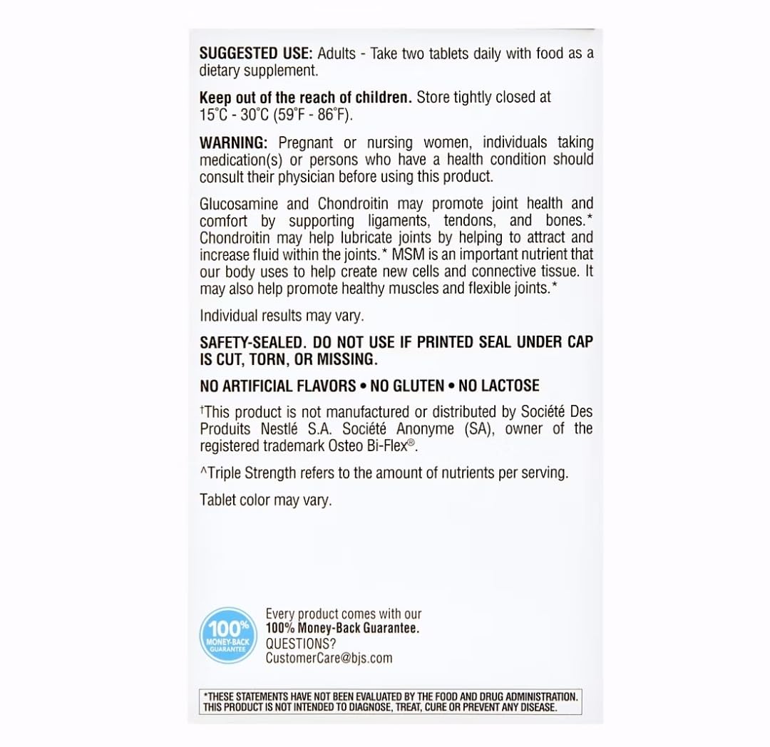 Berkley Jensen Glucosamine Chondroitin MSM Complex ingredients list