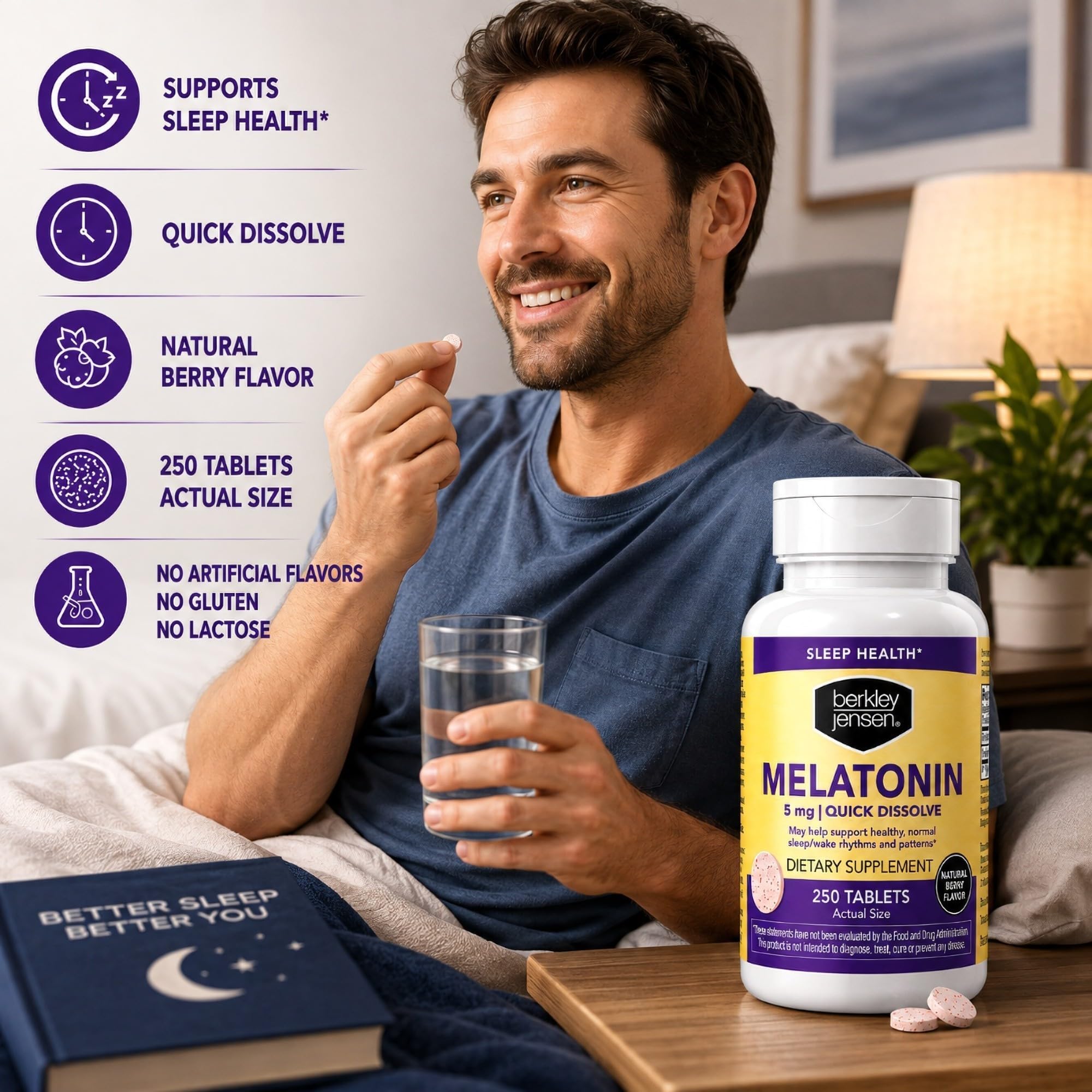 Berkley Jensen Melatonin 5 mg Quick Dissolve Tablets on a table