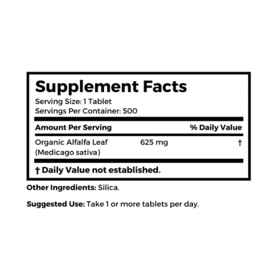 Bernard Jensen's Alfalfa Leaf Tablets 625mg with measuring spoon