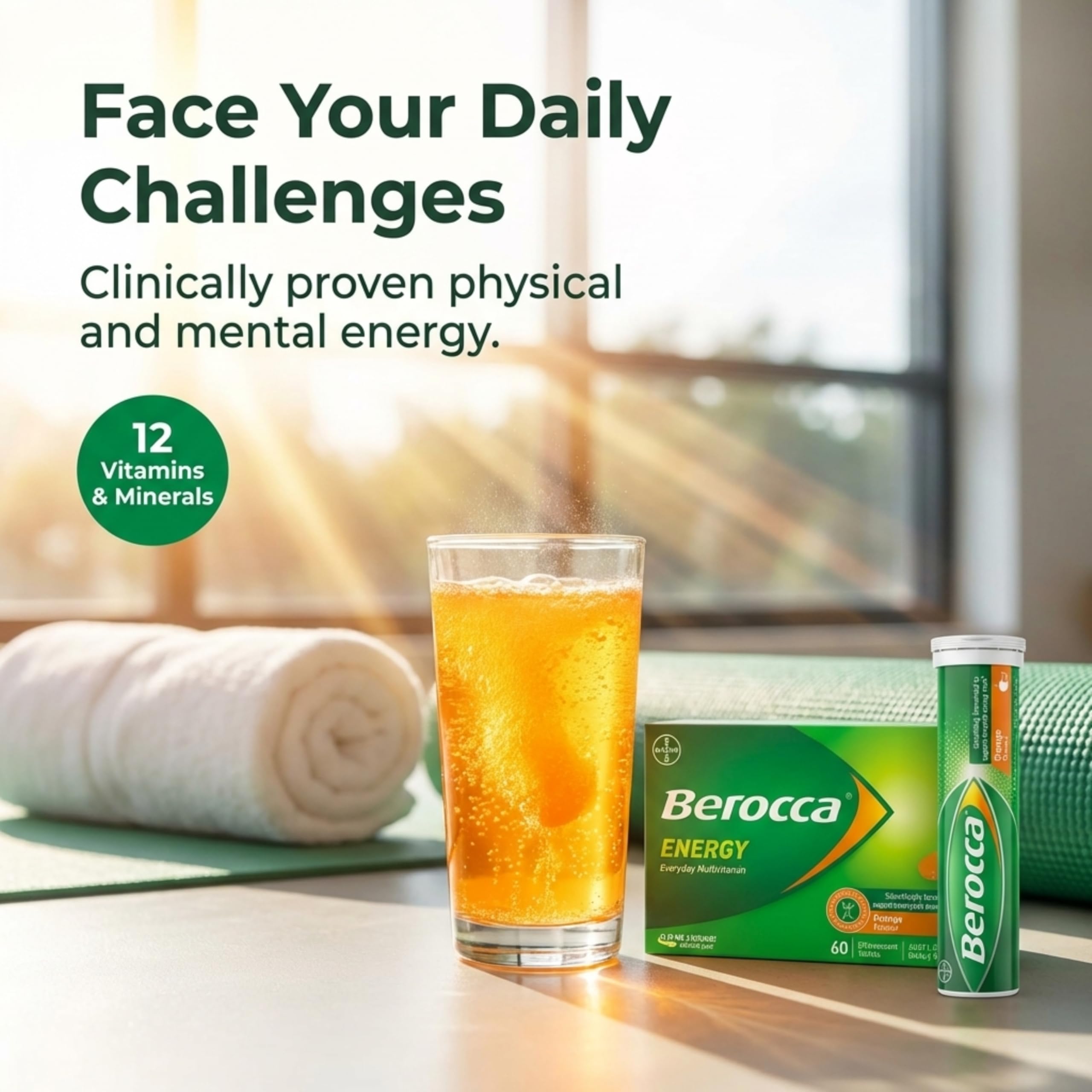 Berocca multivitamin tablets in a glass of water