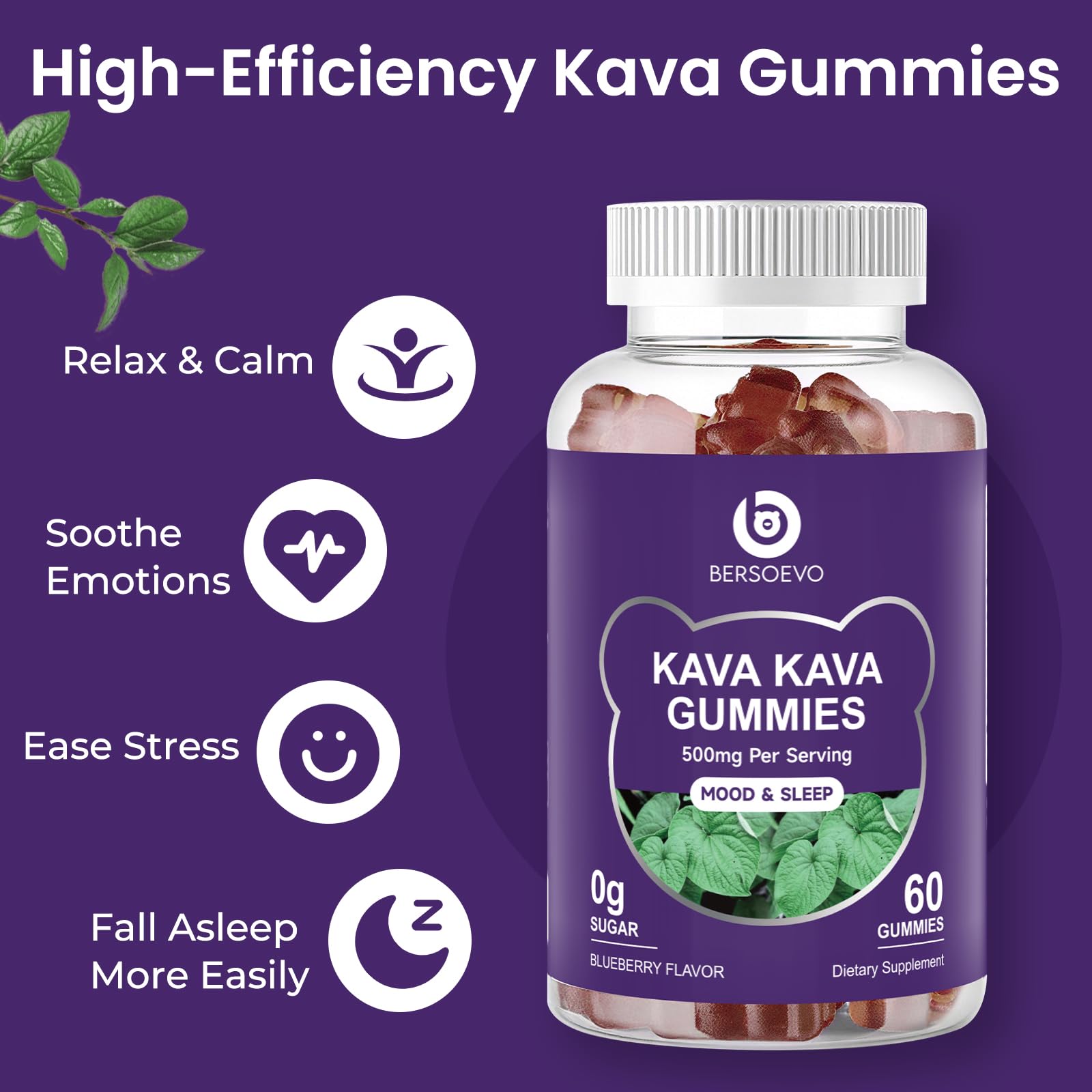 BERSOEVO Kava Kava Gummies bottle side view