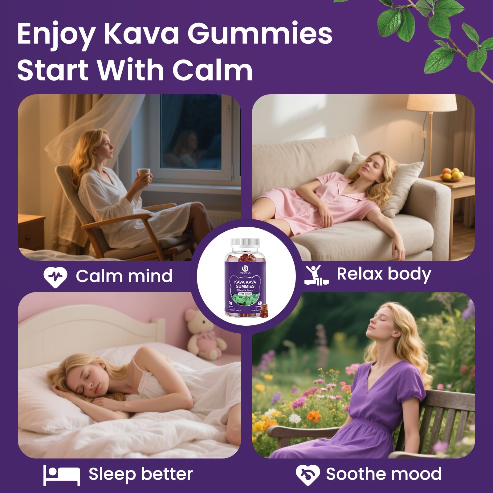 BERSOEVO Kava Kava Gummies bottle with a measuring spoon