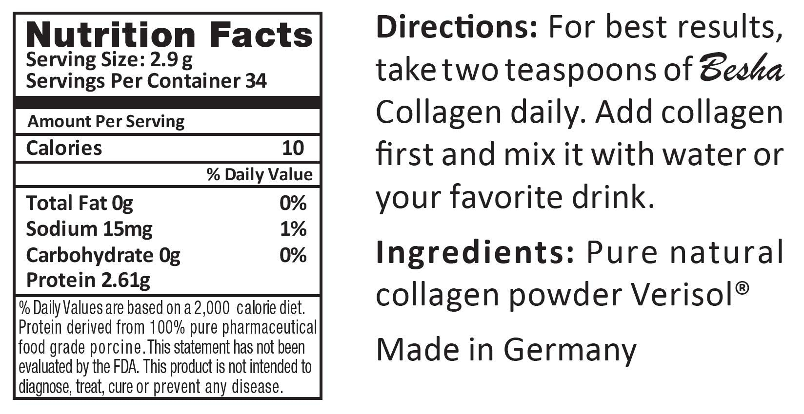 BESHA INC Collagen Powder 100g side view showing details
