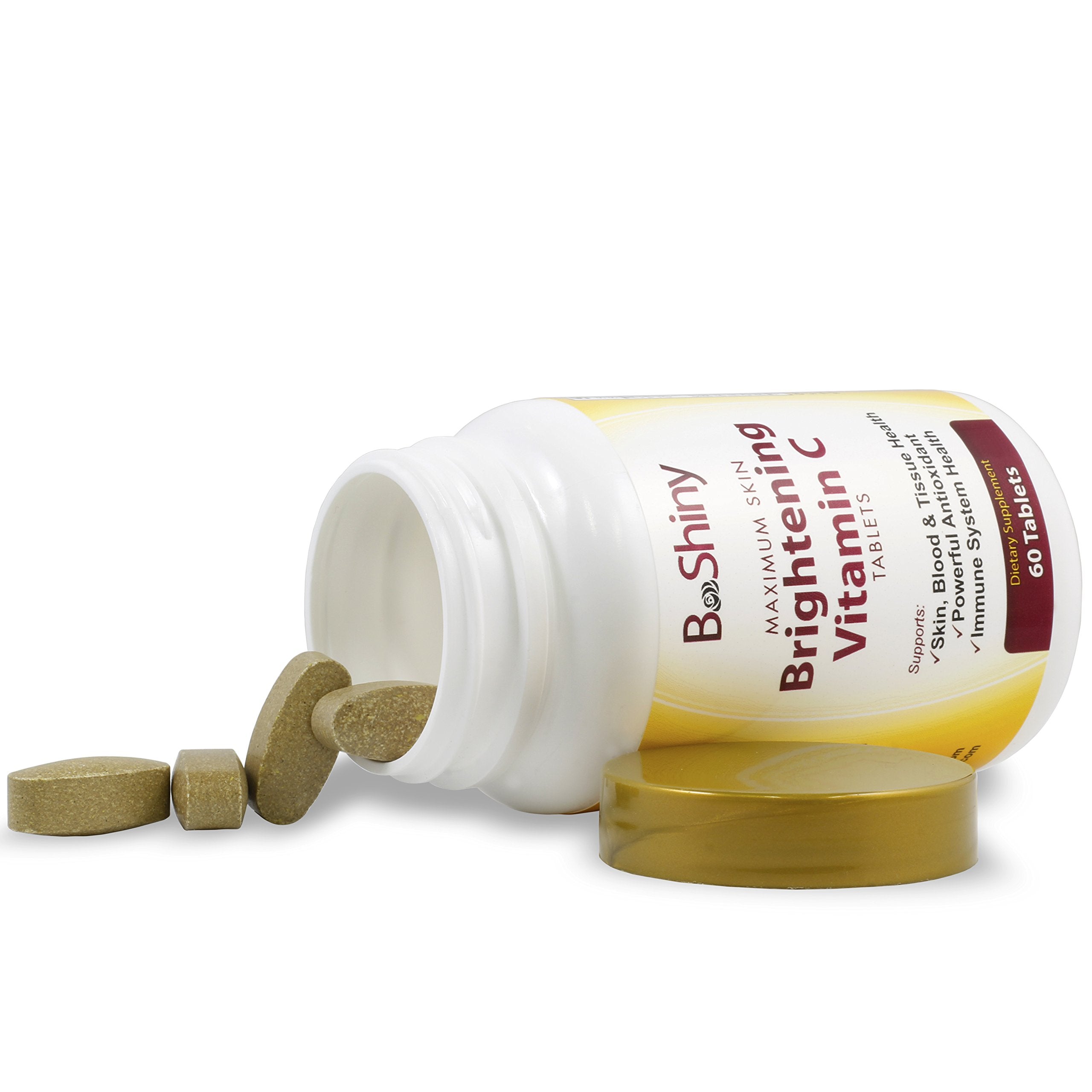 BeShiny Vitamin C capsules on a wooden table