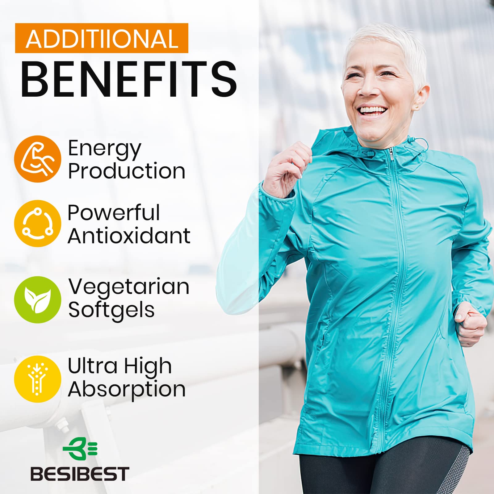 Besibest CoQ10 Ubiquinol 1000mg supplement packaging details