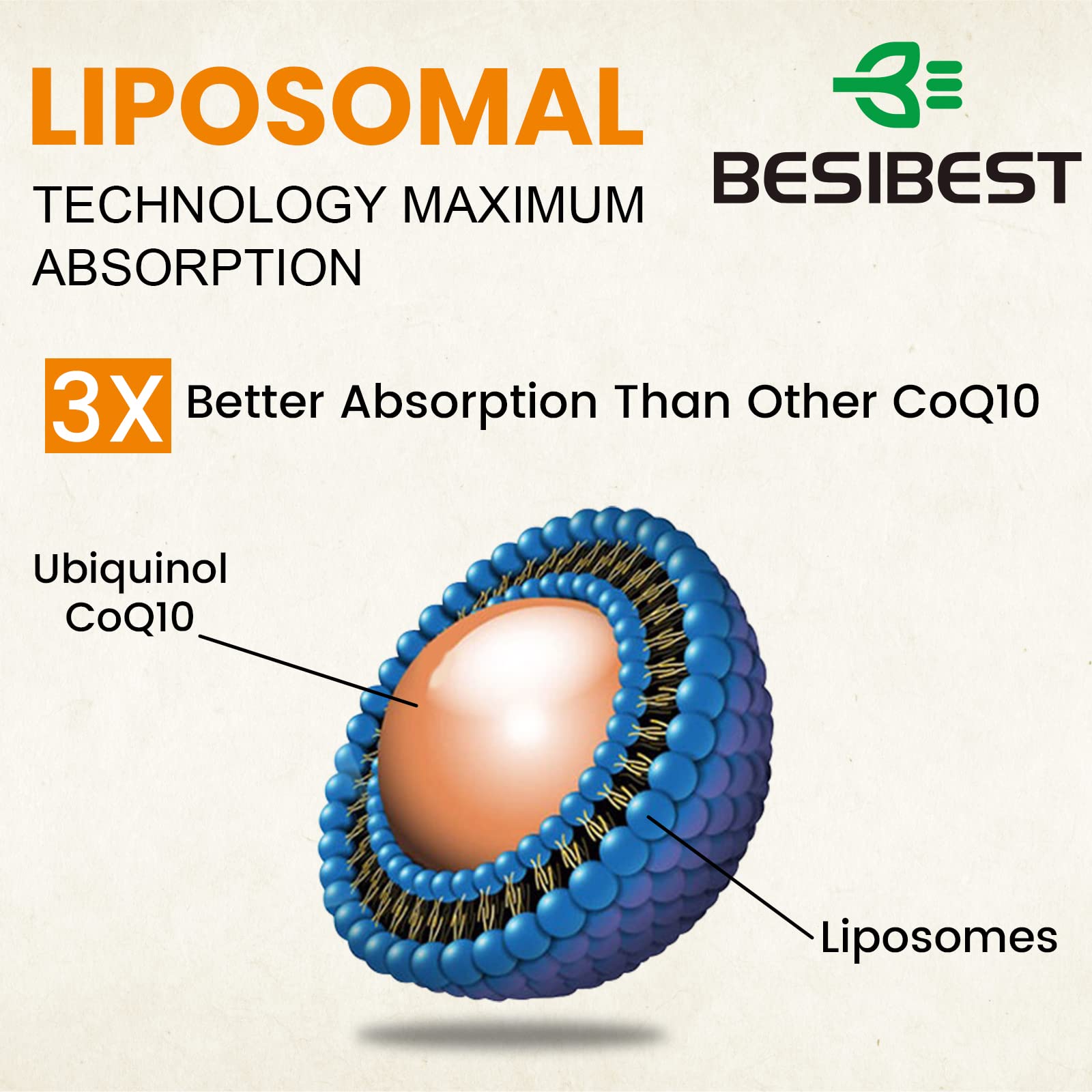 Besibest CoQ10 Ubiquinol 1000mg supplement softgels in a bowl