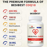 Besibest Ubiquinol CoQ10 600MG Softgels on a table