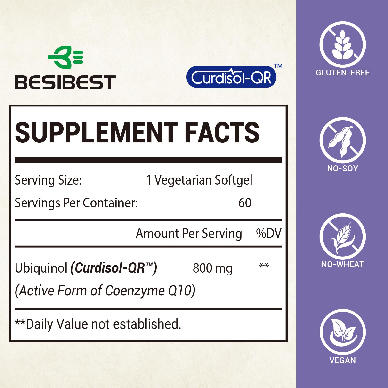 Besibest Ubiquinol CoQ10 800mg Softgels bottle side view