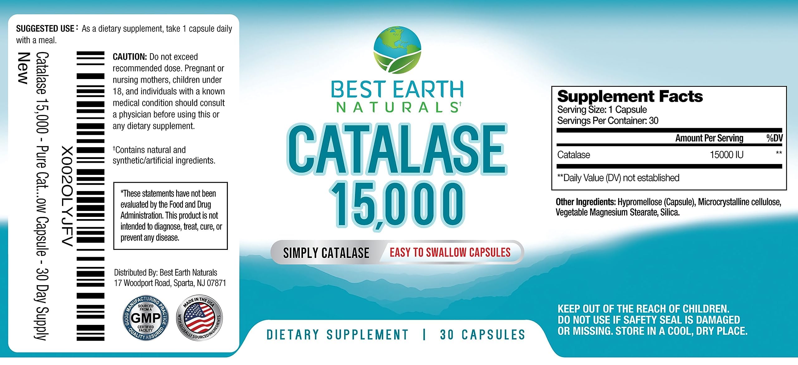 Best Earth Naturals Catalase 15,000 IU supplement capsule close-up